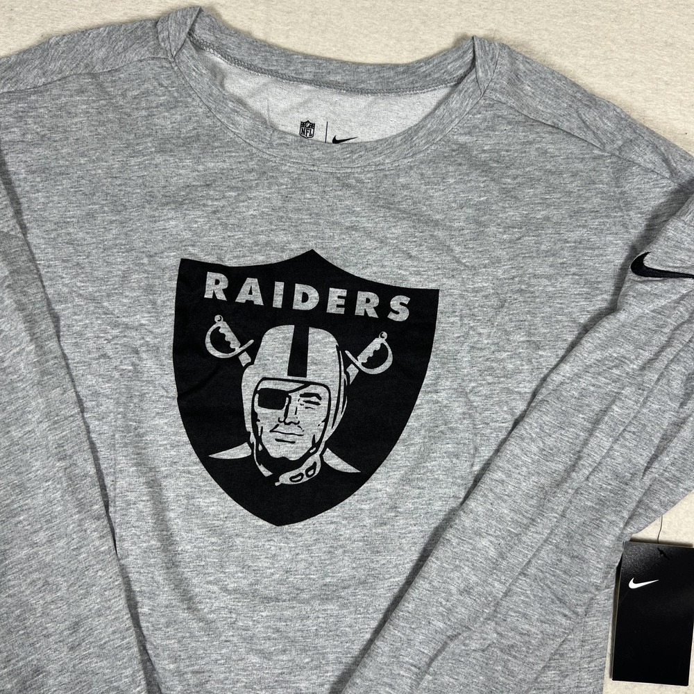 Nike Las Vegas Raiders Womens S Gray French Terry Long Sleeve Spell Out Back NWT